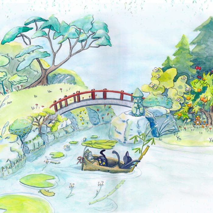 Soft illustrated scene from the worlds of childhood collection.